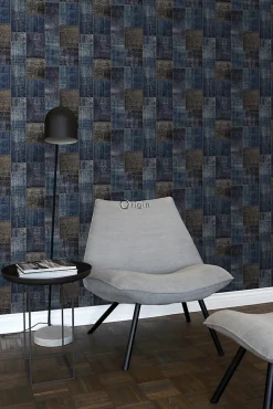 Origin Wallcoverings papier peint motif kilim taupe et bleu - 53 cm x 10.05 m - 347466