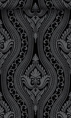 Origin Wallcoverings papier peint à dessin baroque en velours noir - 53 cm x 10.05 m - 346602