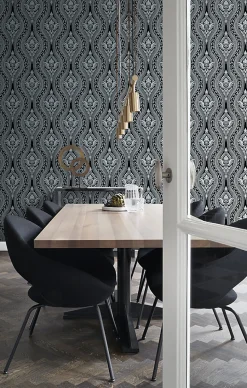 Origin Wallcoverings papier peint à dessin baroque en velours noir - 53 cm x 10.05 m - 346602