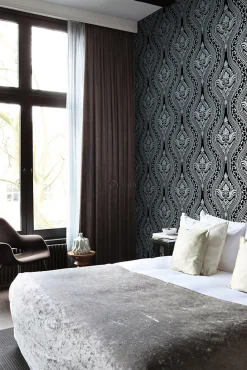 Origin Wallcoverings papier peint à dessin baroque en velours noir - 53 cm x 10.05 m - 346602