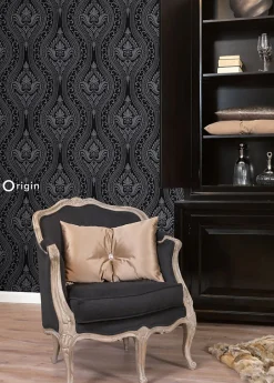 Origin Wallcoverings papier peint à dessin baroque en velours noir - 53 cm x 10.05 m - 346602