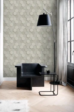 Origin Wallcoverings papier peint hexagone 3d gris clair - 53 cm x 10.05 m - 347850