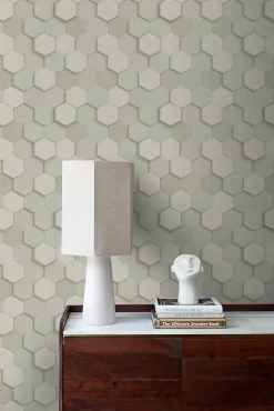 Origin Wallcoverings papier peint hexagone 3d gris clair - 53 cm x 10.05 m - 347850