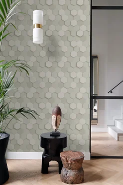 Origin Wallcoverings papier peint hexagone 3d gris clair - 53 cm x 10.05 m - 347850