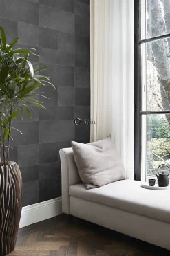 Origin Wallcoverings papier peint intissé XXL motif de carrellages avec imitation cuir gris foncé - 50 x 837 cm - 357240