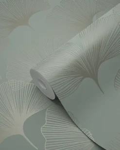 Origin Wallcoverings papier peint feuilles de ginkgo vert cendré - 53 cm x 10.05 m - 347733