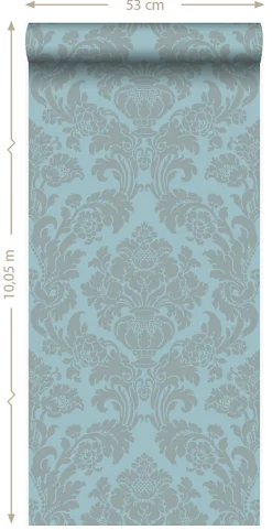 Origin Wallcoverings papier peint ornement bleu glace - 53 cm x 10.05 m - 346237