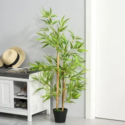 Outsunny Bambou artificiel hauteur 1,2 m 369 feuilles denses réalistes pot inclus noir avec lichen vert