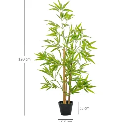 Outsunny Bambou artificiel hauteur 1,2 m 369 feuilles denses réalistes pot inclus noir avec lichen vert