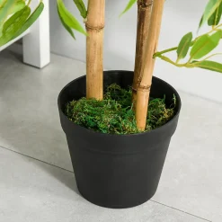 Outsunny Bambou artificiel hauteur 1,2 m 369 feuilles denses réalistes pot inclus noir avec lichen vert