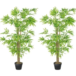 Outsunny Lot de 2 Bambous artificiels hauteur 1,5 m 644 feuilles denses réalistes pot inclus noir avec lichen vert