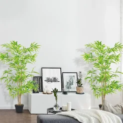 Outsunny Lot de 2 Bambous artificiels hauteur 1,5 m 644 feuilles denses réalistes pot inclus noir avec lichen vert