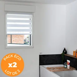 Pack éco de 2 stores Jour Nuit Blanc H 150 cm x L 72 cm sans perçage