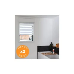Pack éco de 2 stores Jour Nuit Blanc H 150 cm x L 72 cm sans perçage