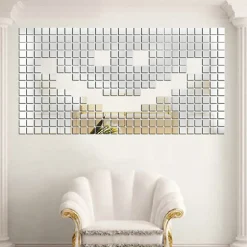 Pack de 100 stickers miroirs mosaïques 2 x 2 cm - Autocollants stickers adhésifs effet miroir