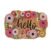 Paillasson d'entrée antidérapant en fibre de coco fleuri " Hello " rose L.60 x l.40cm Ornami