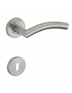 Paire de béquilles avec rosaces pour porte d'entrée, carré 7mm, inox - SP