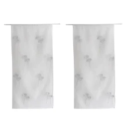 Paire de petits voilages brodés de fleurs (60x120 cm - Blanc)