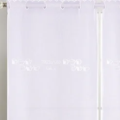 Paire de petits voilages de cuisine dentelle motif café latte (60x160 cm - Blanc)