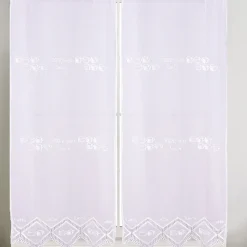 Paire de petits voilages de cuisine dentelle motif café latte (60x120 cm - Blanc)