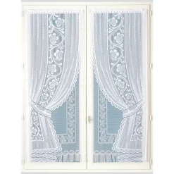 Paire de petits voilages " - Effet Double Voilages" (60x120 cm - Blanc)