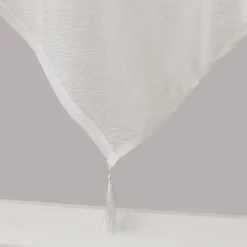 Paire de petits voilages en pointe avec pompon (60x160 cm - Blanc)