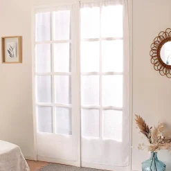 Paire de petits voilages droits finition passe tringle (90x160 cm - Blanc)