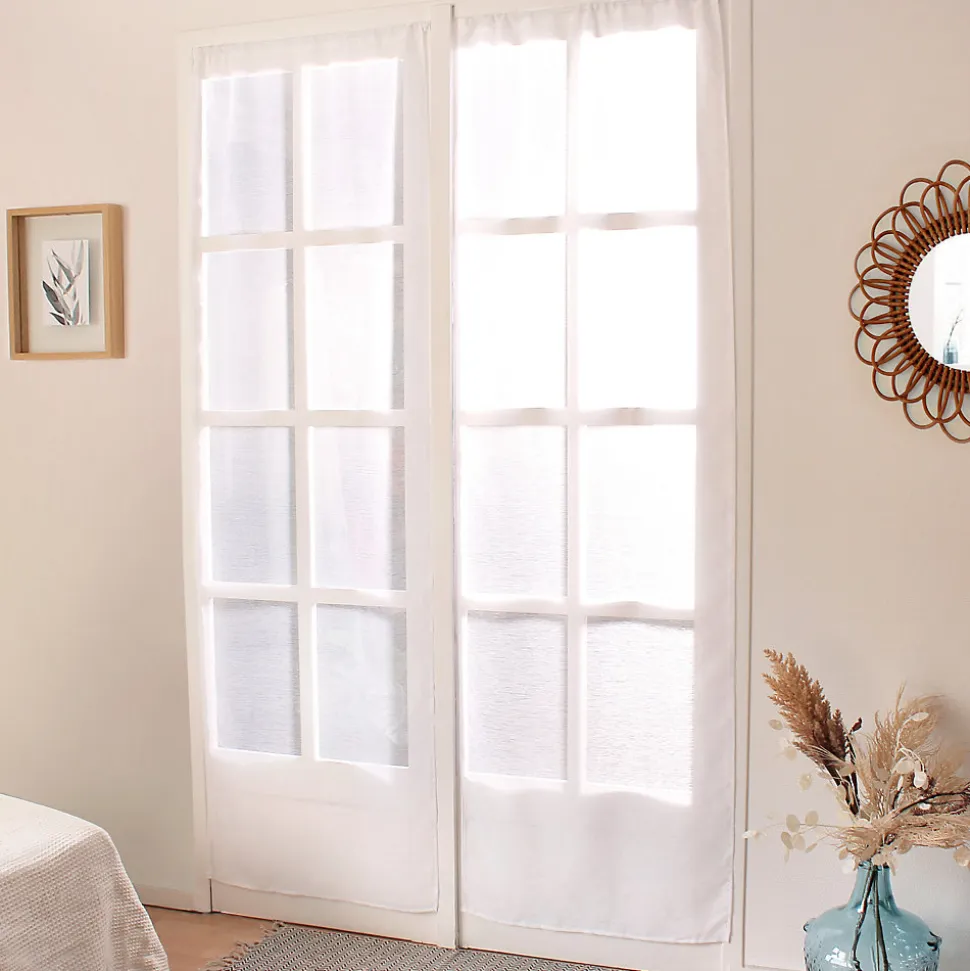 Paire de petits voilages droits finition passe tringle (90x160 cm - Blanc)