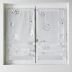 Paire de petits voilages à remonter en étamine imprimée (045x160 cm - Blanc)