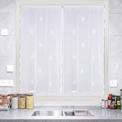 Paire de petits voilages motif flocons (90x160 cm - Blanc)