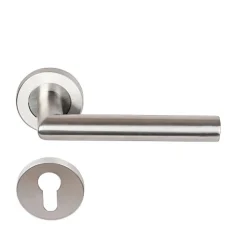 Paire de Poignées de porte sur Rosaces Rondes " Elsa Angle Vif " inox 304 KLOSE BESSER - +1 Paire de rosaces cylindre