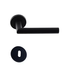 Paire de Poignées de Porte KLOSE besser Inox " ElsaN Noir Black Matt " Angle Vif - +1 Paire de rosaces à trou de clé