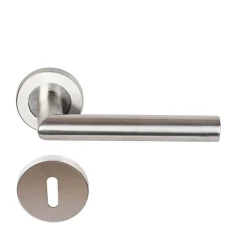Paire de Poignées de porte sur Rosaces Rondes " Elsa Angle Vif " inox 304 KLOSE BESSER - +1 Paire de rosaces à trou de clé