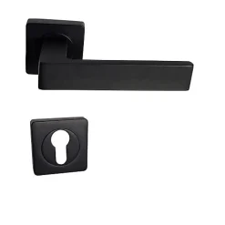 Paire de Poignées de Porte sur Rosaces Aluminium Carrées noires "NATALYA" - +1 Paire de rosaces cylindre