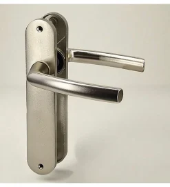 Paire de poignées plaques aluminium champagne 234 mm Bricard pour porte intérieur sans clés