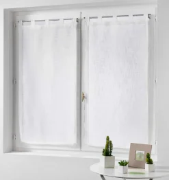 Paire de rideaux voilages - Effet lin (60x120 cm - Blanc)