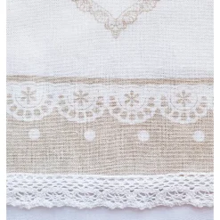 Paire de stores en étamine avec motifs cœurs, 60x160cm, finition passe-tringle, blanc et lin