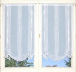 Paire de stores étamine à fines rayures blanches 90x200cm prêts à poser