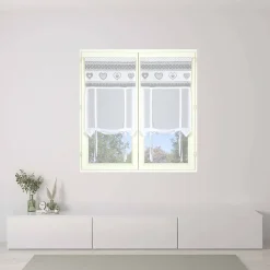 Paire de Stores Étamine Cœurs 60x90 cm - Blanc/Gris - Prêts à Poser