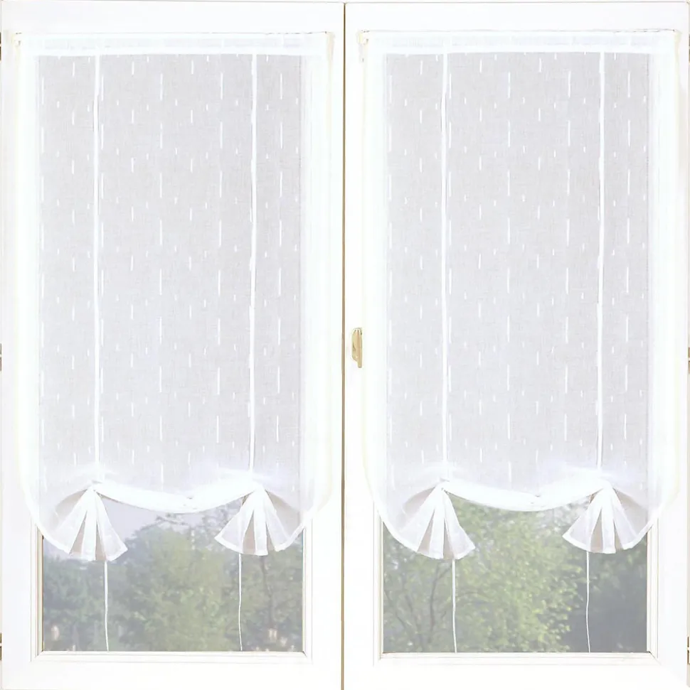Paire de vitrage tamisant étamine passe-tringle rubans relevables blanc L.140 x l.60cm Dylrev