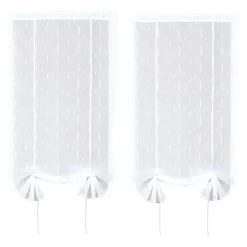 Paire de vitrage tamisant étamine passe-tringle rubans relevables blanc L.140 x l.60cm Dylrev