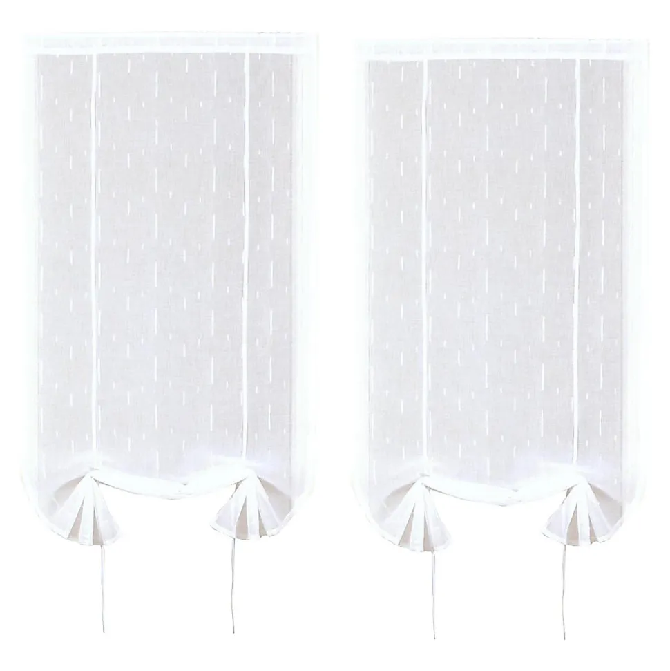 Paire de vitrage tamisant étamine passe-tringle rubans relevables blanc L.140 x l.60cm Dylrev