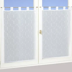 Paire de vitrage tamisant étamine à pattes effet fils coupés blanc L.60 x l.160cm Dylrev