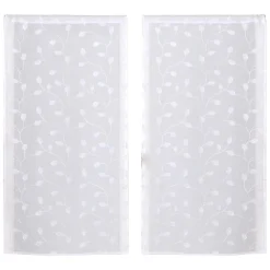 Paire de vitrage tamisant étamine passe-tringle broderie feuilles blanc L.90 x l.60cm Dylrev