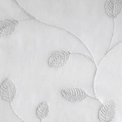 Paire de vitrage tamisant étamine à pattes broderie feuillage blanc L.160 x l.60cm Dylrev