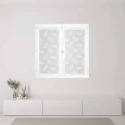 Paire de Voilages Blancs avec Motif Feuilles - 60x90cm, Finition Passe-Tringle