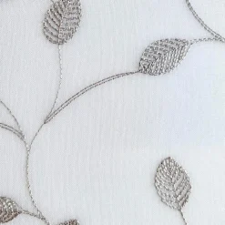 Paire de voilages brodés feuilles gris 60x160cm, finition passe-tringle.