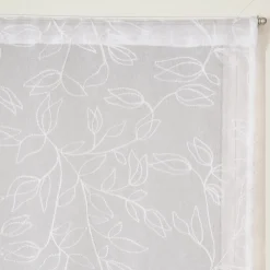 Paire de voilages brodés feuilles 60x160cm - Finition passe-tringle - Blanc.