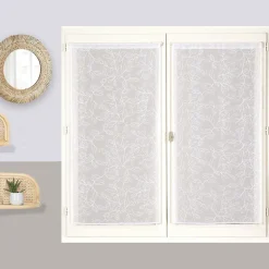 Paire de voilages brodés feuilles 60x120cm en blanc, élégance naturelle pour votre intérieur