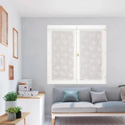 Paire de voilages brodés feuilles ginkgo 60x120cm - Blanc - Prêts à poser avec finition passe-tringle